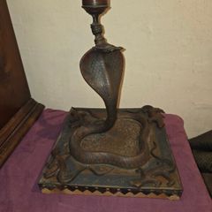 Antique Indian Enameled King Cobra and Lizards Candle Holder