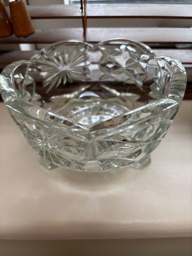A bundle of vintage - retro pieces, Carnival Glass , Anchor Hocking Fire King, Large Ribbed Glass Butter Dish, Citrus Juicer, Three Footed Glass Sugar Bowl and Jug