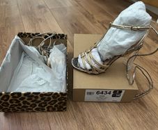River Island strap gold Perspex heels