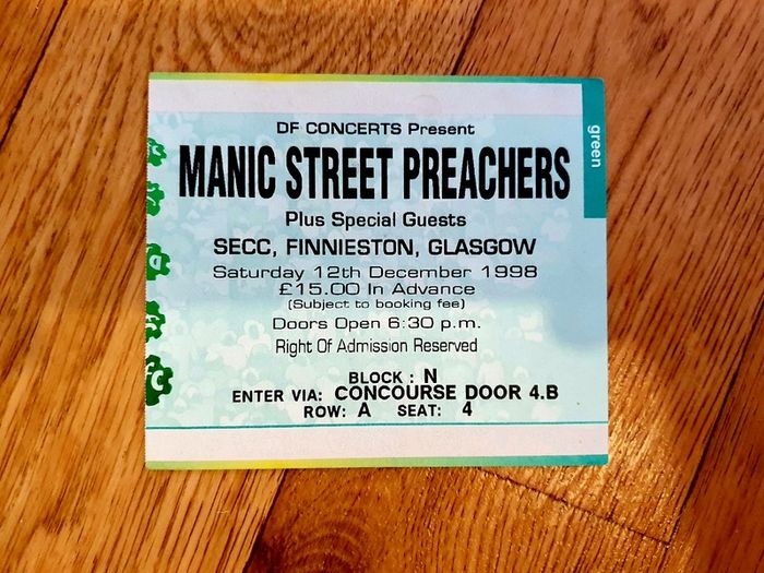 Manic Street Preachers Concert Ticket - SECC Glasgow 1998 - Original