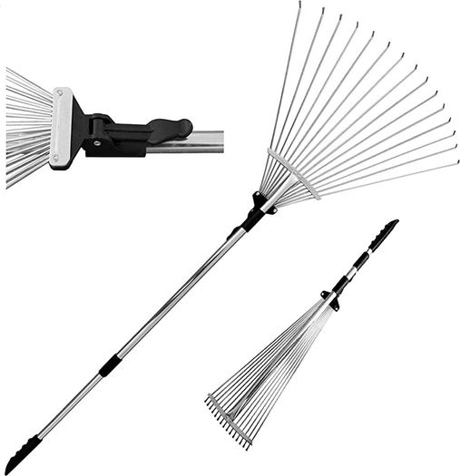 Telescopic Metal Rake, 160 cm long, Adjustable Folding Leaves Rake for Quick Clean Up of Lawn and Yard, Garden Leaf Rake, Expanding Handle with Adjustable (FREE SHIPPING)