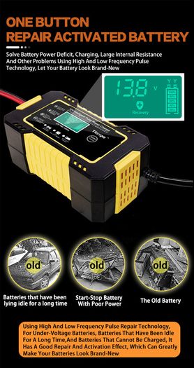 12V 6A Intelligent Car Motorcycle Battery Charger for Auto Moto Lead Acid AGM Gel VRLA Smart Charging 6A 12V Digital LCD Display