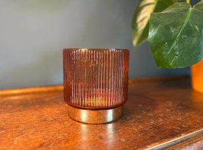 Vintage Amber Glass Candle Holder