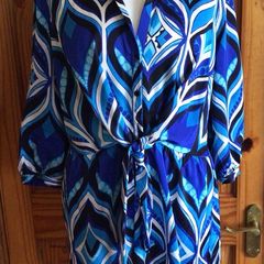Dunnes Blue Patterned Long Sleeve dress Size 18 can post