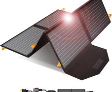 60W 19.8V Foldable Solar Panel Kit,Monocrystalline Solar Cell Solar Charger with USB Outputs and 4-in-1 Connector for Smartphones, Tablets, Laptops, and Power Stations