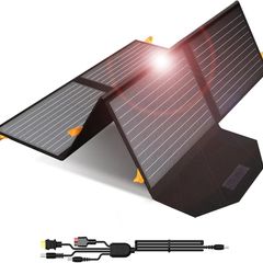 60W 19.8V Foldable Solar Panel Kit,Monocrystalline Solar Cell Solar Charger with USB Outputs and 4-in-1 Connector for Smartphones, Tablets, Laptops, and Power Stations