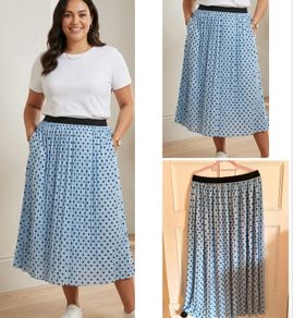 Midaxi polka dot baby blue skirt chic casual summer floaty holiday pleated
