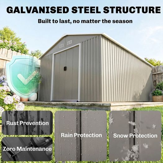 Large Metal Storage Shed Sliding Doors 13 x 11ft