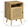 Bedside Table with Rattan Element, Side End Table with Shelf and Cupboard, 39cmx35cmx60cm, Set of 2, Natural Image 3