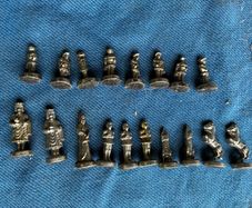 18 Vintage metal chess pieces