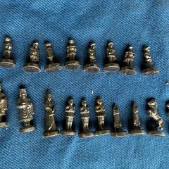 18 Vintage metal chess pieces