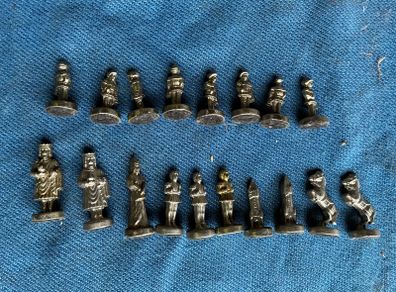 18 Vintage metal chess pieces
