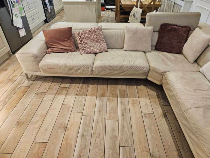L shape sofa cream real leather