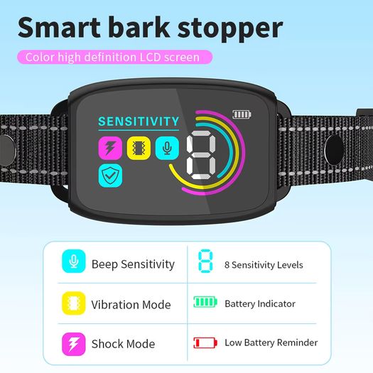 USB Rechargeable Automatic Dogs Training Collar Ultrasonic Pet Dog Anti Barking Stop Barking Vibration Anti Bark Waterproof Collar Devices Type-C