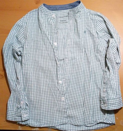 Boys shirts - small green & white squares - size 6-7years - suit shirt - black & white large squares pattern