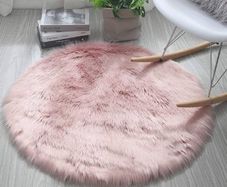 MULTIPLE SIZES AVAILABLE Round Shaggy Rugs Faux Fur Rug Soft Bedroom Rugs Woolen Floor Carpet Mats, Pink/Diam 20 inch