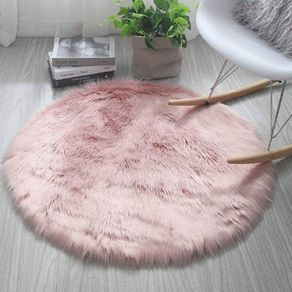 MULTIPLE SIZES AVAILABLE Round Shaggy Rugs Faux Fur Rug Soft Bedroom Rugs Woolen Floor Carpet Mats, Pink/Diam 20 inch