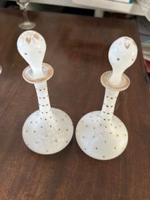 PAIR Antique French Jeweled Opaline Glass