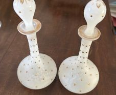 PAIR Antique French Jeweled Opaline Glass