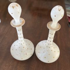 PAIR Antique French Jeweled Opaline Glass