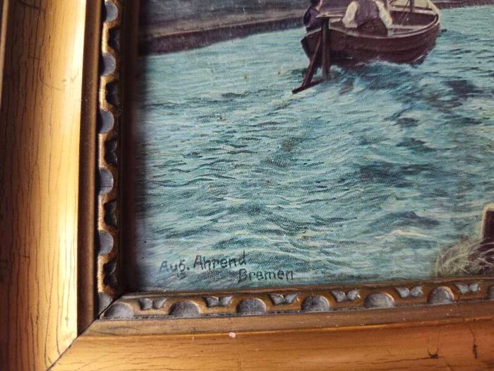 Vintage Mid-Century "Aug. Ahrend Bremen" Structured Landscape Print