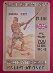 Australian ww1 recruitment poster, vintage style metal sign .