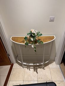 Modern Half-Moon Console Table + FREE Flower Pot