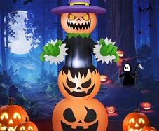 SEASONAL SALE 6 FT Halloween Inflatables Pumpkin, Halloween Inflatable Pumpkin Stack Blow Up Halloween Decoration Jack-o-Lantern with Witch Hat Build-in LEDs for Holiday Party Yard Garden Lawn