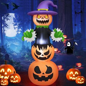 SEASONAL SALE 6 FT Halloween Inflatables Pumpkin, Halloween Inflatable Pumpkin Stack Blow Up Halloween Decoration Jack-o-Lantern with Witch Hat Build-in LEDs for Holiday Party Yard Garden Lawn