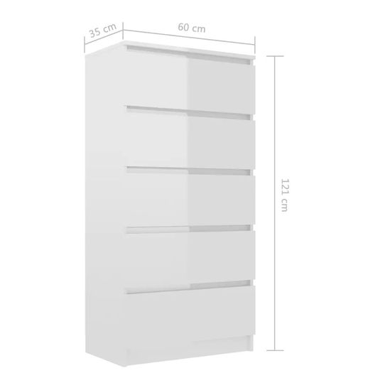 Drawer Sideboard High Gloss White 60x35x121 cm Chipboard