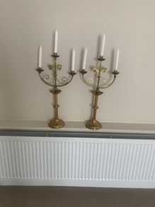 Impressive pair of brass candelabra, 64 centimetres high, 34 centimetres wide