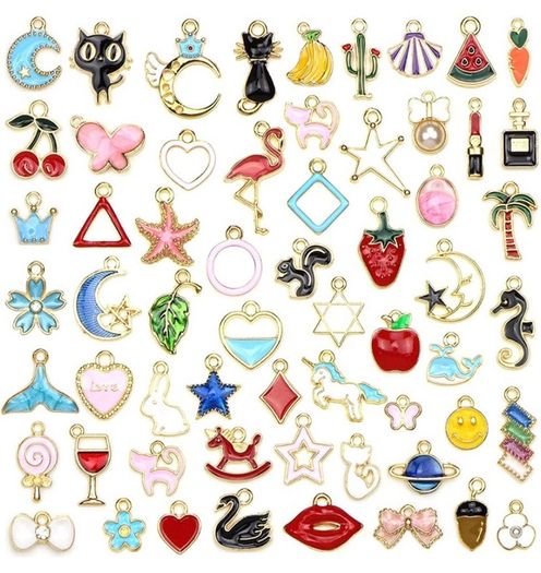 60Pcs Charms for Jewellery Making Assorted Gold Plated Enamel Animal Moon Star Fruit Charm Pendant DIY Necklace Bracelet Earring Crafts (FREE POSTAGE)