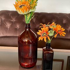 Vintage Amber Ribbed Glass Apothecary Bottle Farmhouse Decor & Medicine or Poison Bottle