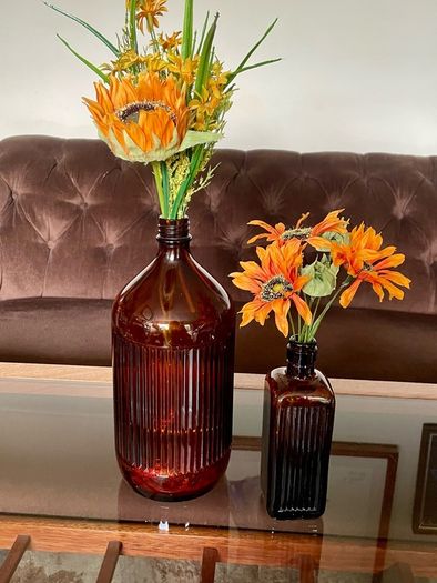 Vintage Amber Ribbed Glass Apothecary Bottle Farmhouse Decor & Medicine or Poison Bottle