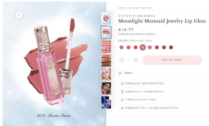Flower Knows Moonlight Mermaid Collection Jewelry Lip Gloss in GE04 Moon Stone