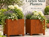 Set of 2 Corten Steel Planters with Legs 40 x 40 x 40 cm