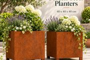 Set of 2 Corten Steel Planters with Legs 40 x 40 x 40 cm
