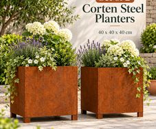 Set of 2 Corten Steel Planters with Legs 40 x 40 x 40 cm