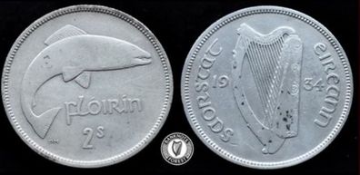 [#2412] - Ireland 1934 | Irish 2s | Irish Florin | Salmon | KM.7