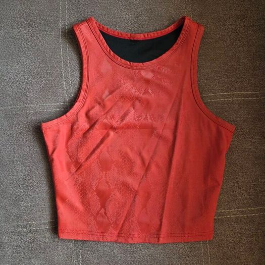 Red snake print leather two piece set, size 10