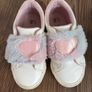 Girls white trainers with fluffy pink hearts Image 2