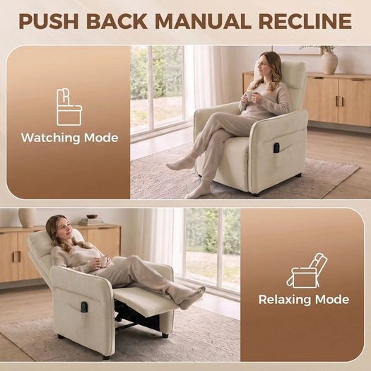Beige Recliner Armchair with Massage & Heat