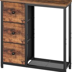 Slim Console Table, Sofa Table with 3 Fabric Drawers, Hallway Table with 2-Tier Storage Shelf, Industrial Storage Table, for Entryway, Living Room, Corridor, Rustic Brown and Black