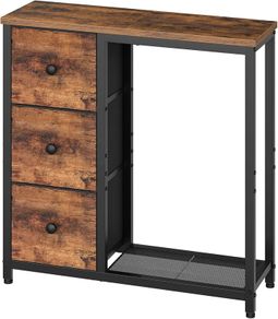 Slim Console Table, Sofa Table with 3 Fabric Drawers, Hallway Table with 2-Tier Storage Shelf, Industrial Storage Table, for Entryway, Living Room, Corridor, Rustic Brown and Black