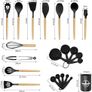 Silicone Kitchen Utensils 22 Pieces, Set of Utensils da Cucina per Pentole Antiaderenti, Heat and Non-Stick with Wooden Handle for Utensils BPA Free (Black) Image 2