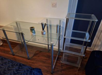 Glass desk/table and shelving unit