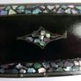 Mid 1800s Victorian Black Lacquer Papier Mache Abalone Inlay Snuff Box Image 2