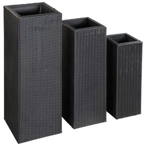 Garden Raised Beds 3 pcs Poly Rattan Black