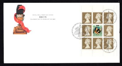 1997 Great Britain 75th Anniversary of the BBC (British Broadcasting Corporation) Commemorative Stamp Booklet Pane Royal Mail Addressed First Day Cover (FDC)