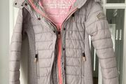 Ladies Superdry Grey Jacket with pink lining. Size Small